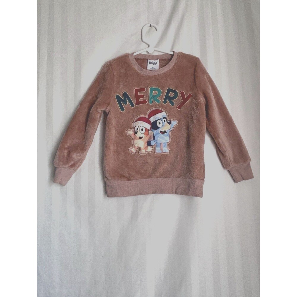 Bluey Boys Christmas Merry Cozy Woobie Fleece Pullover Sweatshirt 5T NWOT Brown